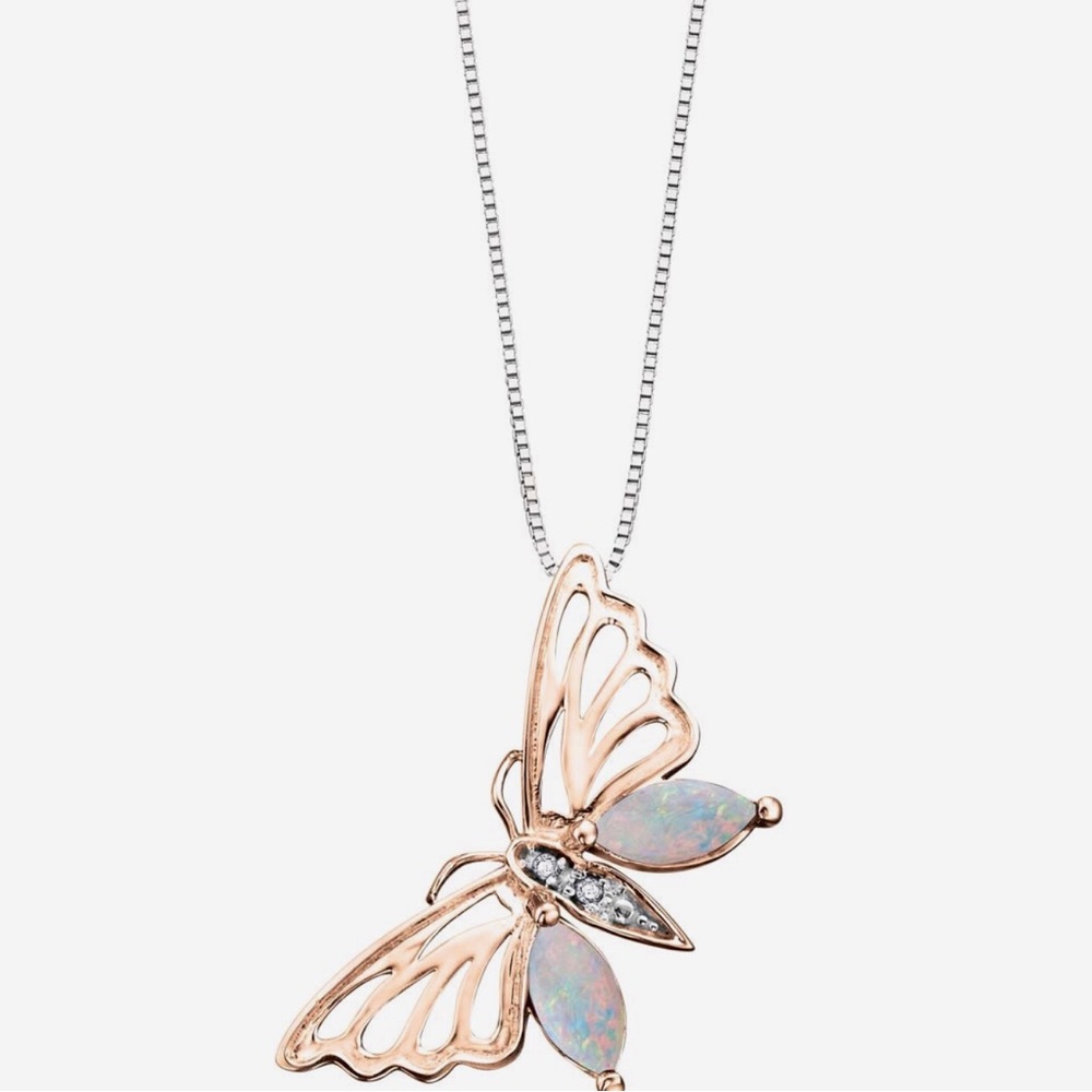 Luxury 10kt Rose & White Gold Opal Pendant Necklace • Gorgeous • Free Authent
